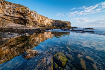 Rocky coast with clear water reflection