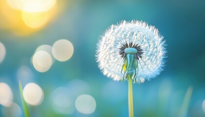 Fototapeta premium Beautiful Macro Image Of Dandelion In Artistic Nature Setting With Blurred Background Of Spring Summer Meadow Field. Relaxing Floral Closeup.