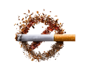 Smoking cessation concept with broken cigarette and tobacco