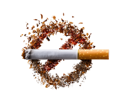 Smoking cessation concept with broken cigarette and tobacco