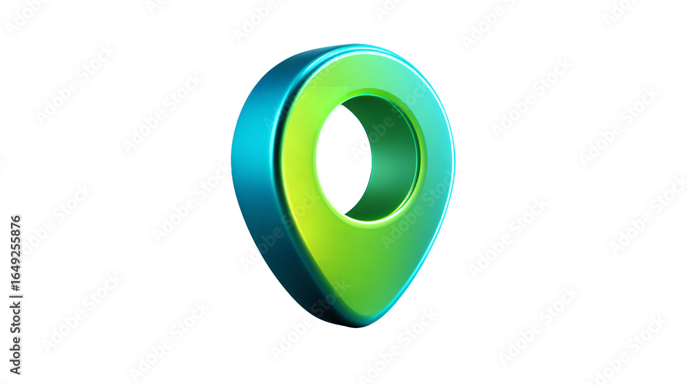 Poster glossy location pin with vibrant gradient, isolated on transparent background