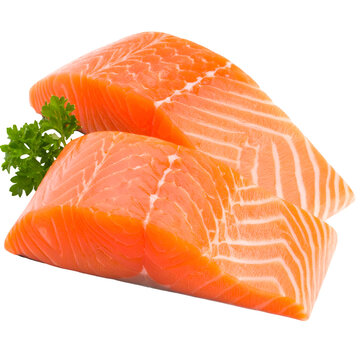 Fresh Raw Salmon Fillet Steaks with Parsley Isolated on White isolated 