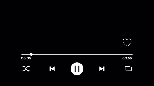 Music player interface with a heart icon,60 second track, and playback controls