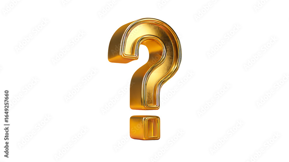 Poster elegant golden question mark casting subtle shadows on transparent background