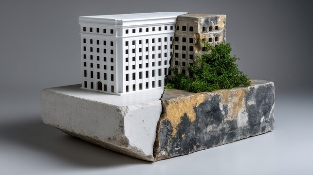 Contrasting Modern and Decayed Building Models on Stone Block