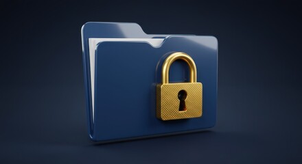 Secured blue folder with a golden lock over dark blue background