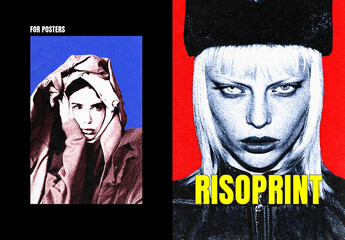 Color Risoprint Poster Photo Effect Mockup