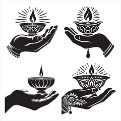 Diwali Hand Holding Diya Vector &ndash; Festival of Lights Illustration