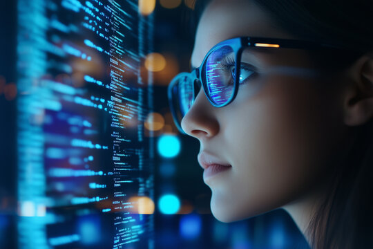 cyber woman with binary code background