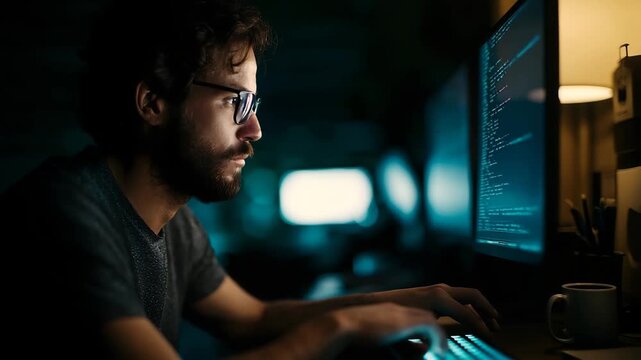 Web developer intently coding a website interface