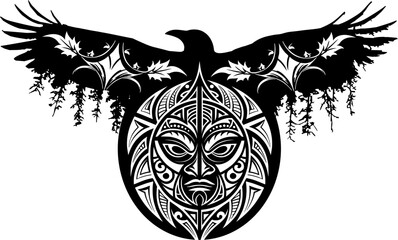 Vektor Design Element Rabe und Gesicht in abstrakter Künstlerischer Darstellung - Kultur und Glaube