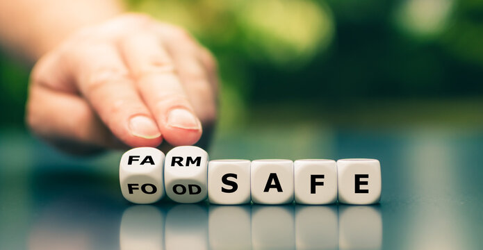 Text &ldquo;Farm Safe Food Safe&rdquo; highlighting biosecurity and safety measures against HPAIV H5N1 bird flu in US agriculture, focusing on poultry health, food safety, and disease prevention.