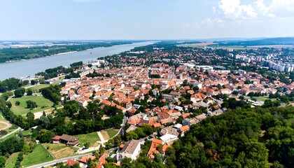 Fototapeta premium Panoramic view of a European city alongside a river