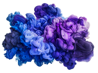 Abstract blue and purple ink cloud isolated on transparent background
