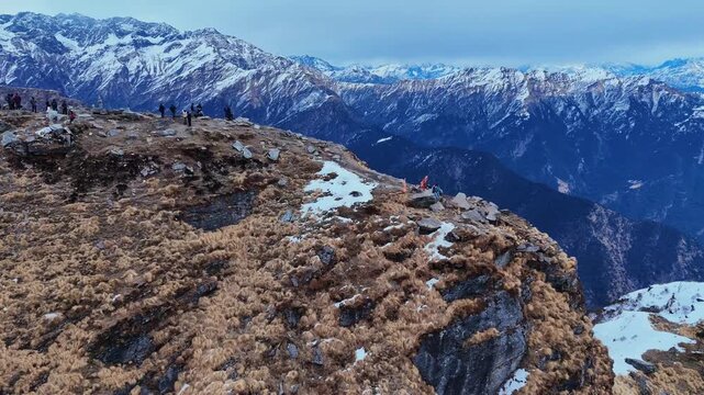 Epic Drone Footage of Tungnath Chandrashila Peak &ndash; Snow Capped Himalayan Mountains & Highest Shiva Temple on Earth in Winter