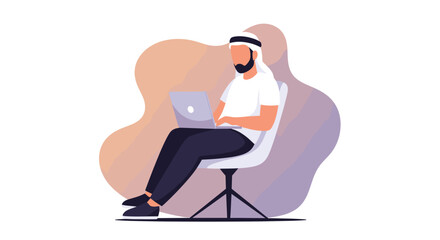 Modern Middle Eastern man working remotely on a laptop. Represents productivity, online business, digital lifestyle, and global connectivity.