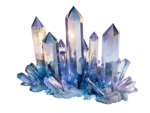 Blue crystal cluster geode isolated on transparent background