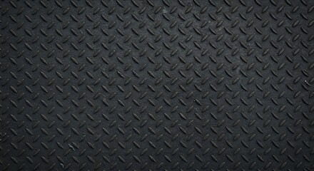 Fototapeta premium Dark, textured metal surface with a repeating diamond or rhombus pattern creating a robust and industrial appearance.