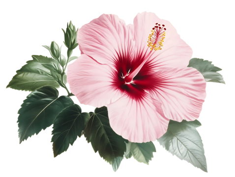 Pink hibiscus flower botanical illustration isolated on transparent background - Powered by Adobe