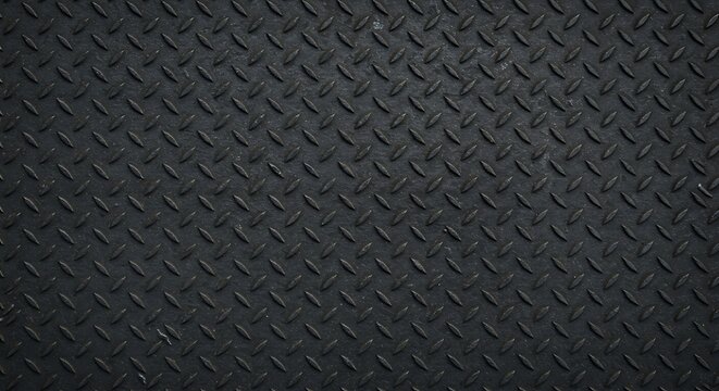 Dark, textured metal surface with a repeating diamond or rhombus pattern creating a robust and industrial appearance.