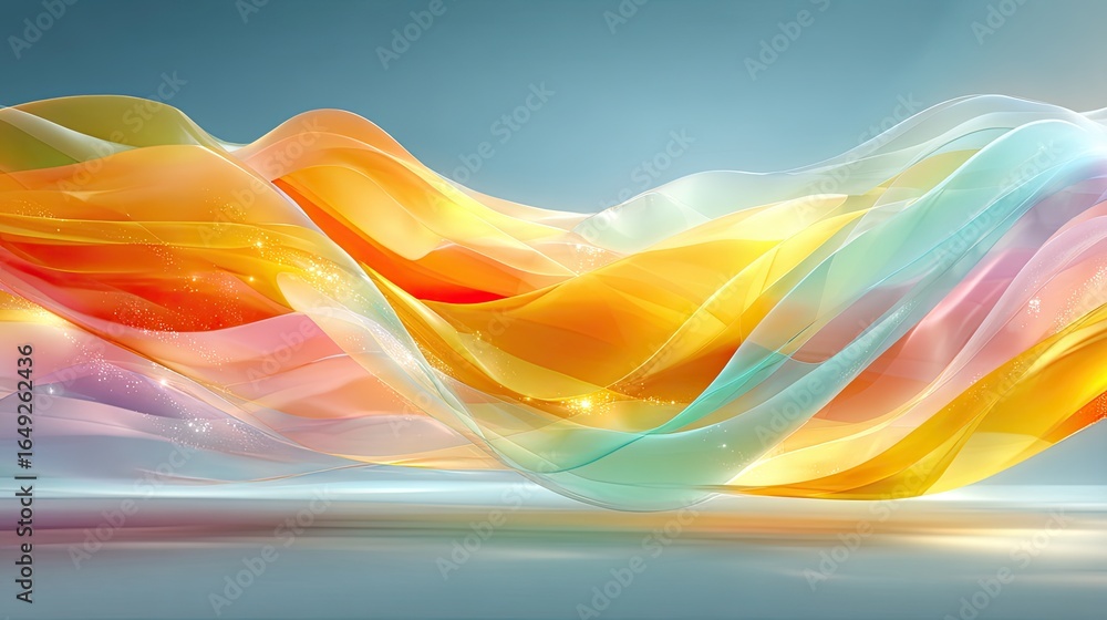 Poster abstract colorful wave of flowing gradients blending smoothly into a clean white background