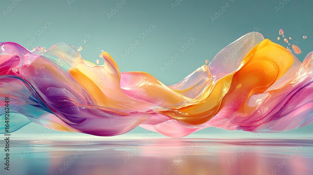 Poster abstract fluid wave with a futuristic gradient effect running across a minimal white canvas