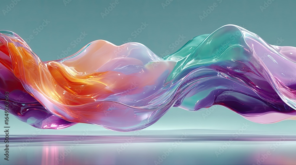 Poster abstract fluid wave with a futuristic gradient effect running across a minimal white canvas