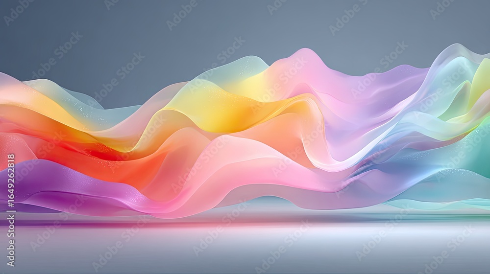 Poster luminous abstract gradient wave forming curves and arcs across a stark white background