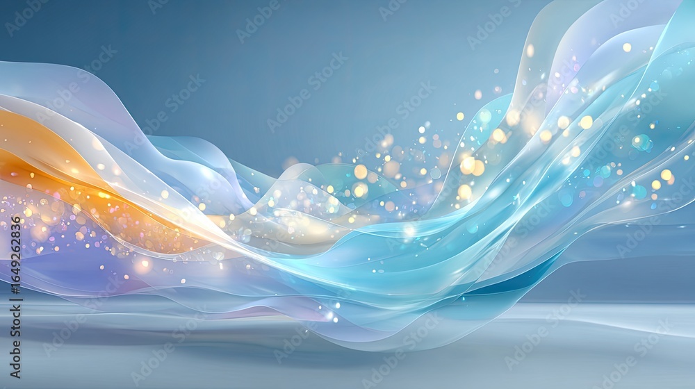 Poster luminous abstract gradient wave forming curves and arcs across a stark white background