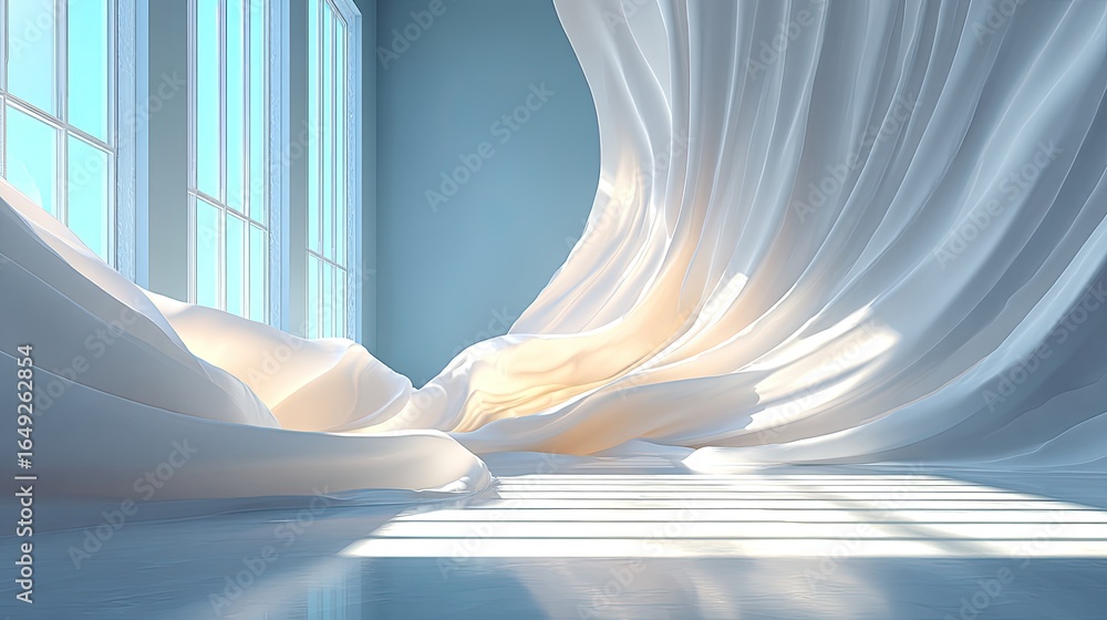 Poster minimalist white background with a dynamic bright gradient wave cutting through, elegant and fluid