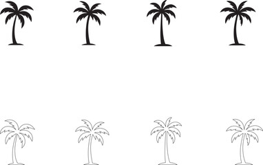 Obraz premium Minimalist solid black silhouette of a tropical palm tree, white background, vector style, 4 unique variations in one bundle. 4 U UNIQUE STROK BUND