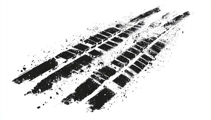 Off-Road Tire Tracks Print: Horizontal Grunge Graphic Image In Black On White Background. Bold And Edgy Design Element.