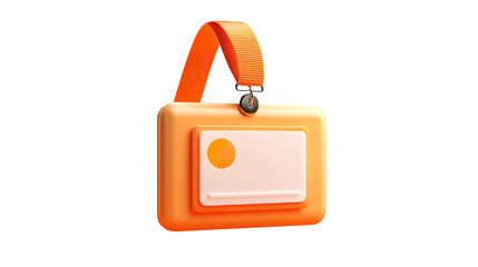 Modern orange employee identification card badge with lanyard on transparent background