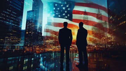 Businessmen Cityscape American Flag. - Powered by Adobe