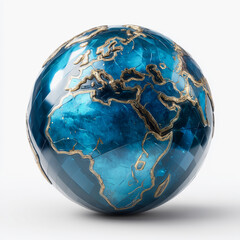 Shiny glass globe with golden continents highlighting Africa and Europe
