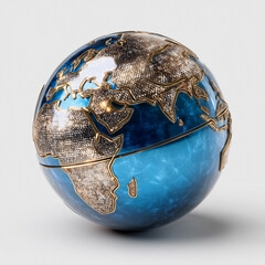 Shiny glass globe with golden continents highlighting Africa and Europe
