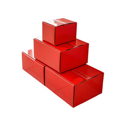 Obraz premium three glossy red cardboard delivery boxes