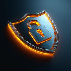 3D shield with padlock and glowing edge representing cybersecurity concept
