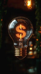 Light bulb glowing with dollar sign filament symbolizing financial innovation
