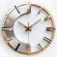 Modern wall clock with metallic silver and gold accents on clean white background
