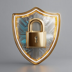 Golden padlock surrounded by glowing digital circle representing cybersecurity
