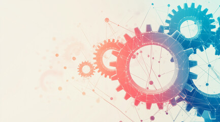 Abstract concept of interconnected gears representing teamwork and technology
