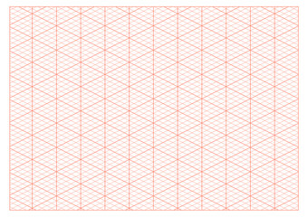 Isometric Grid Paper Template. Red color. Printable Drawing and Drafting Sheet for Sketches, Designs, and Technical Illustrations.