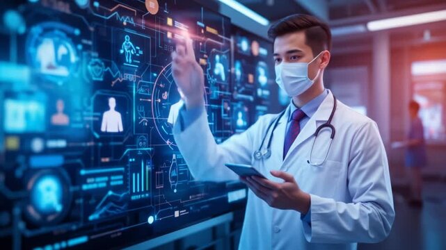 Doctors use holographic technology to examine the body's health. 4k video - Powered by Adobe