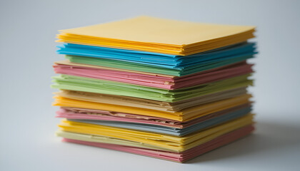 Colorful stack of papers ready for organization, notes, reminders, and creative ideas at work