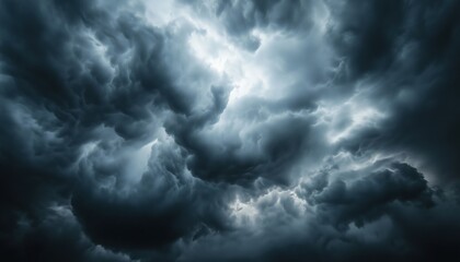Dramatic Aerial Photo Captured By Drone Of Dark, Ominous Grey Storm Clouds With Dramatic Sky And Lighting. High-Quality Image.