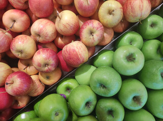Fresh Red and Green Apples Displayed in Market