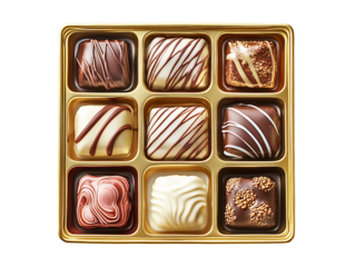 Assorted chocolate truffles box isolated on transparent background