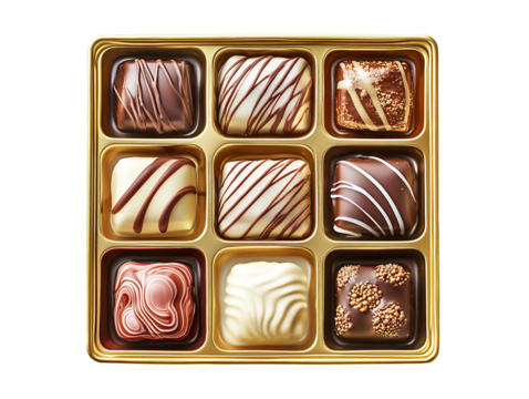 Assorted chocolate truffles box isolated on transparent background