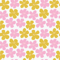 Seamless Floral Design With Hand Drawn Flowers. Modern Natural Background With Blooming Flowers in Retro Style. Elegant and Artistic Texture